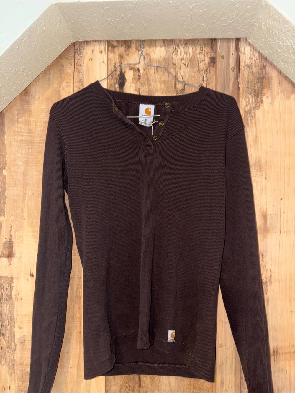 #148 Carhartt Dark Brown Thermal Henley Long Sleeve